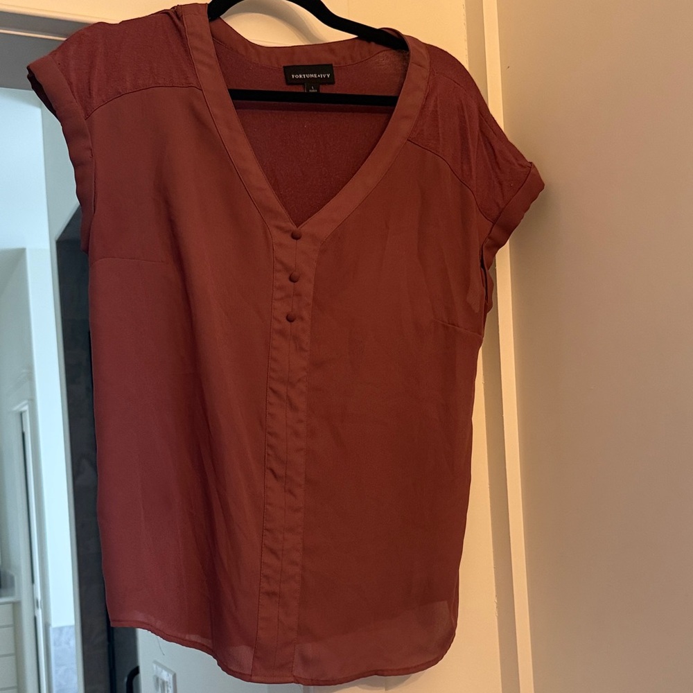 V-Neck Buttoned Blouse - dark purple